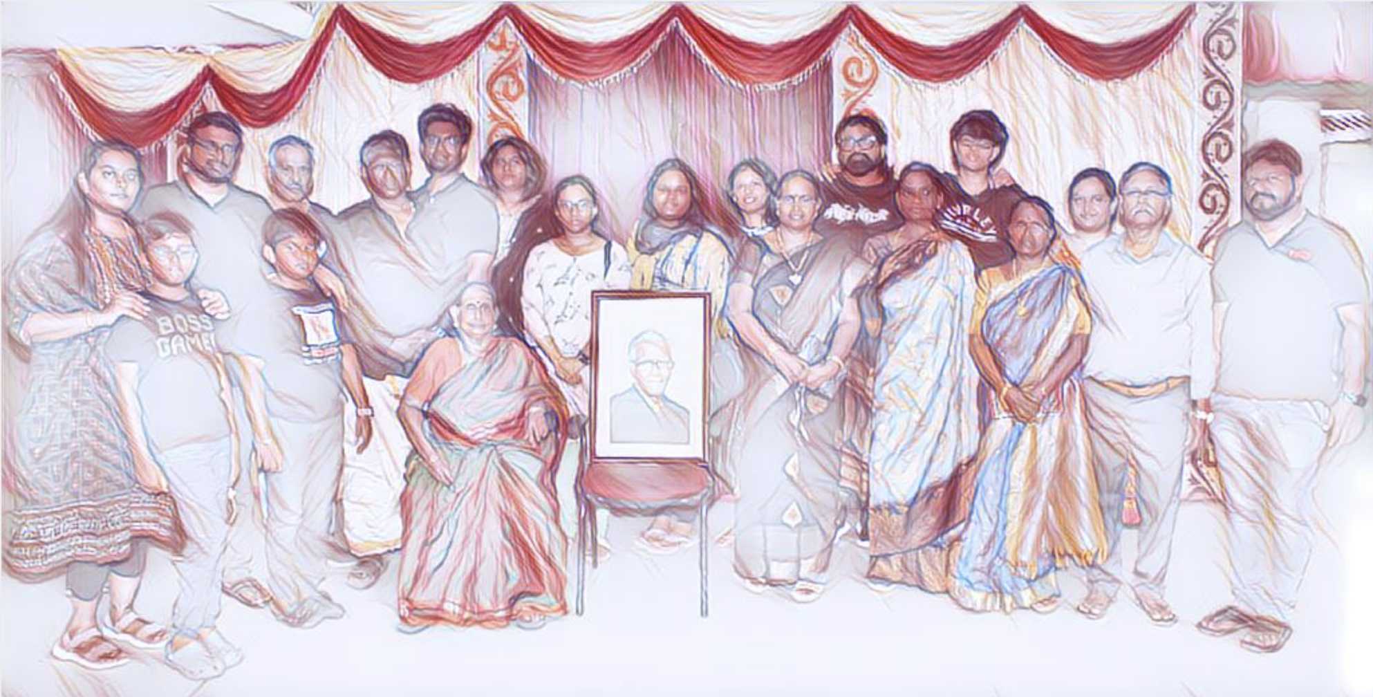 Group photo of family with M. P. Balu's photo